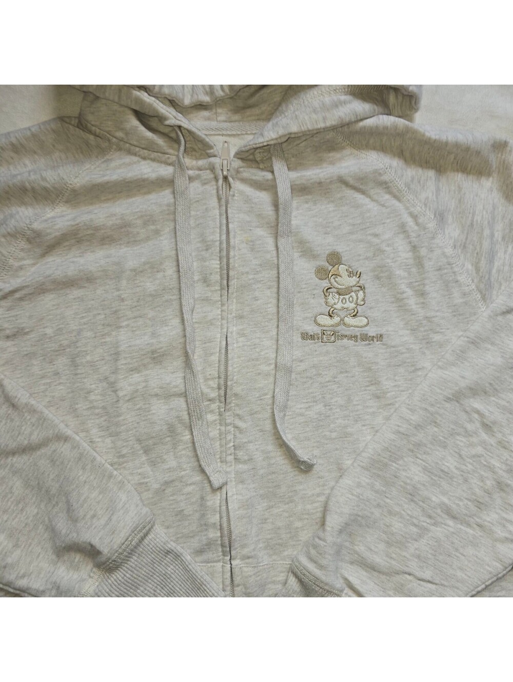 Walt Disney World Vintage Light Gray Zip-Up Hoodie with Mickey Mouse Embroidery - Picture 3 of 6